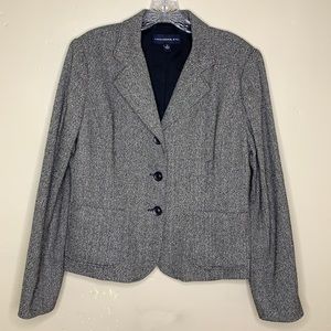 TROUSERS ETC Wool Silk Blend Herringbone Black Cream & Silver Academia Career 12